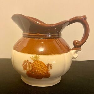 Pineapple & Strawberries Pitcher Jug Cream & Brown VTG # 7528 McCoy USA